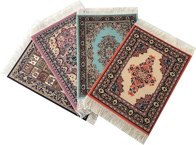 The Set of 4 Dollhouse Rugs, Miniature Doll House Accessory, 6x4 Carpets, Rectangle, Kids Toy Furniture Carpeting Decor