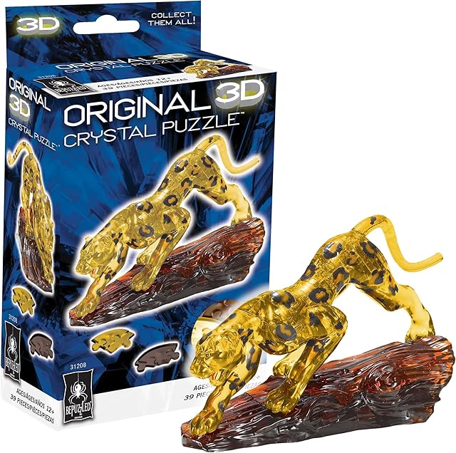 The BePuzzled, Leopard Original 3D Crystal Puzzle, Perfect for Puzzlers Ages 12 and Up, Challenging to Complete and Beautiful to Display, Collect Them All