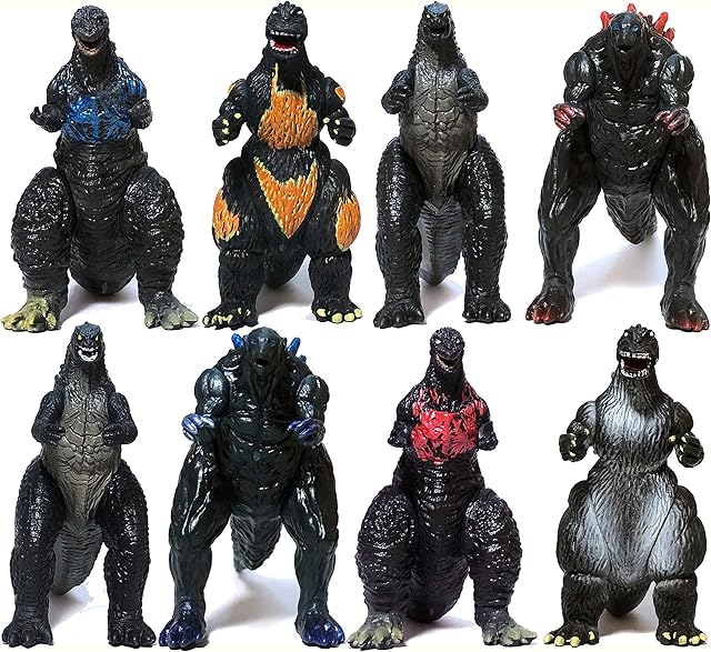The Set of 8 Godzilla Toys Movable Joint Birthday Kids 2019 Action Figures King of the Monsters Burning Heisei Mecha Ghidorah Pack Plastic Mini Dinosaur Playsets Cake Toppers Package