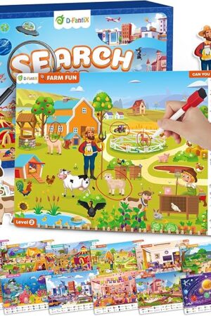 The Preschool Learning Activity - Search and Find Book, Reusable Learning & Education Toys, Travel Game for Road Trip Car Airplane, 24 Activity with 4 Dry Erase Markers, Birthday Gifts for Kid Ages 3-6