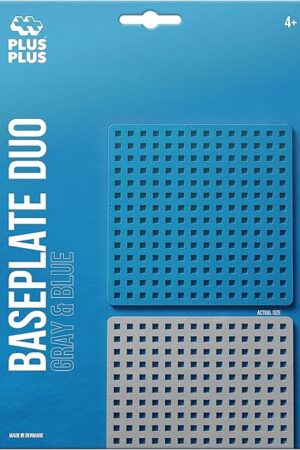 The PLUS PLUS – Baseplate Duo, Gray and Blue – Base Accessory for Building and displaying Creations, 4.5 X 4.5 inches, Construction Building STEM | STEAM Toy for Kids