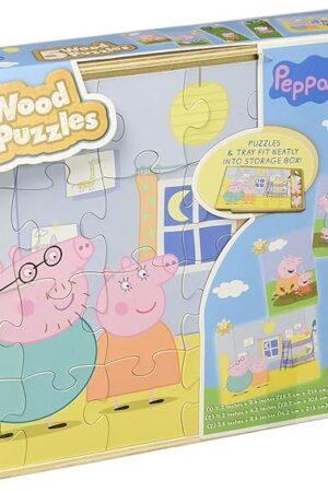 The Peppa Pig 5 Wood Puzzles in Wooden Storage Box (Styles Will Vary)