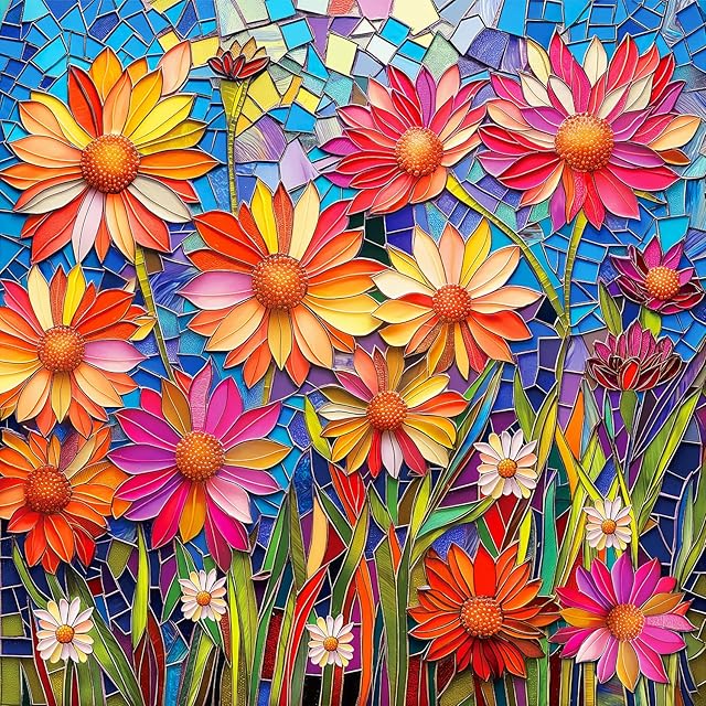The Flower Puzzles for Adults - 1000 Pieces, Mosaic Floral Art, Stained Glass Garden, Colorful Challenging Jigsaw