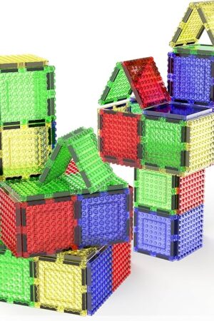 The PicassoTiles Magnetic Building Blocks Brick Tiles STEM Creative Magnet Tiles Add Ons Set Construction Toy Socket Spikes Accessory Toys Educational Imaginative Learning Kit Stacking Set Toddlers Colors