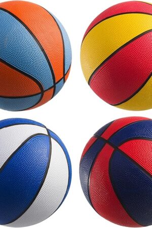 The Rubber Mini Basketballs 7 Inch, Size 3 (Pack of 4) - Pool Basketball for Kids in Assorted Colors Indoor & Outdoor, Boys & Girls, for Small Hoops, Game Prizes, Arcade Games, with Pump