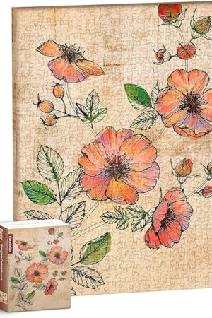 The Puzzle Canvas Wall Art 366 Plastic Pieces for Adults - Retro Wild Rose - Unique Gift & Home Décor with Jigsaw Puzzle Artwork for Living Room Bedroom [HN1301]