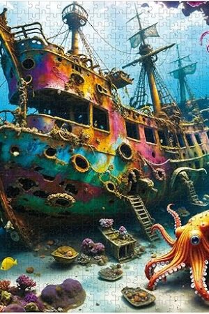 The Puzzles for Adults 1000 Pieces - Octopus Pirate Ship Ocean Sea - 1000 Piece Puzzles with Letters on Back - Jigsaw Puzzles 1000 Pieces for Fun Game Nights - 27.6" L X 20.5" W, 1:1 Poster