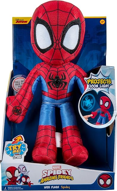 The Marvel Spidey and His Amazing Friends Web Flash Spidey Plush - 9-Inch Plush with Light Up Signal - Toys Featuring Your Friendly Neighborhood Spideys