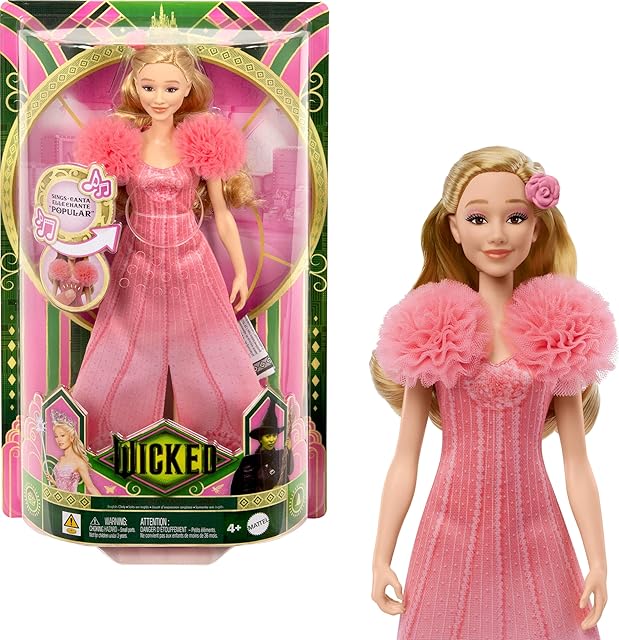 The Mattel Wicked Singing Glinda Fashion Doll & Accessories, Posable with Movie-Inspired Look & Removable Outfit, Sings “Popular?