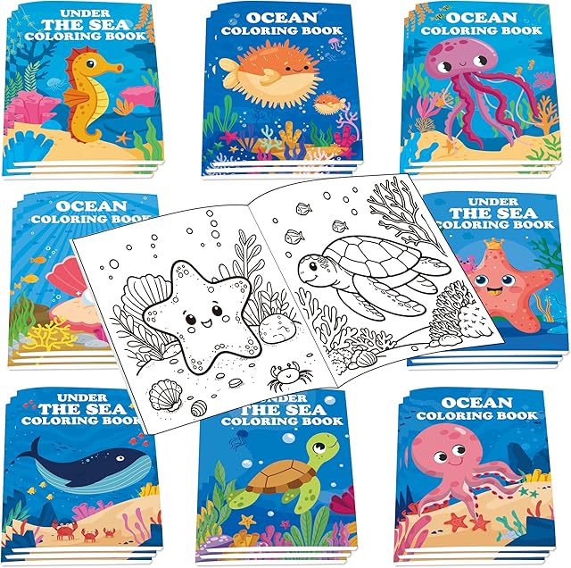The 24PCS Under The Sea Mini Coloring Books Under The Sea Theme Party Favors Ocean Creatures Coloring Books in Bulk for Kids Under The Sea Theme Birthday Party Drawing Book Craft Supplies