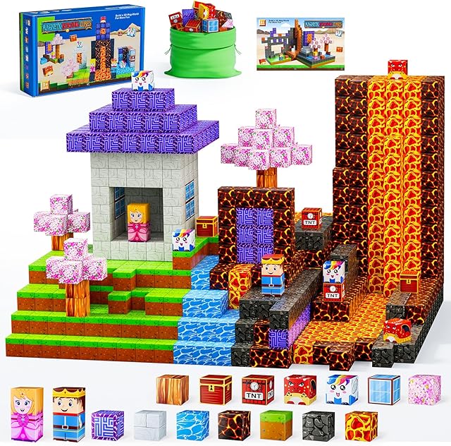 The Magnetic Blocks - Build Magnet World Magic Portal Set, Magnetic Tiles Building Blocks Toddler Toys STEM Sensory Outdoor Toys for 3+ Year Old Boys & Girls, Creative Kids Games Kids Toys-120PCS