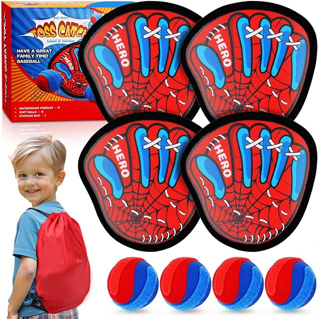 The Toss and Catch Ball Game Set,Fun Velcro Ball and Catch Game Outdoor Toys for Kids Ages 3 4 5 6 7 8, Outside Yard Pool Beach Toddler Baseball Glove for Boys Girls Birthday