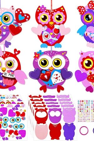 The Renbuzhu 30 Sets Valentines Day Crafts Kit for Kids - DIY Owl Heart Art Gift Set for Classroom Activities Party Supplies
