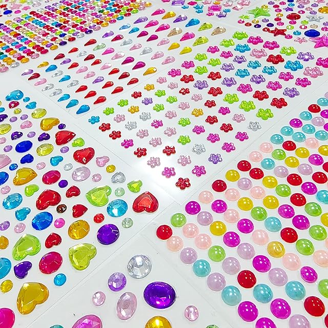The 12 Sheets 1596Pcs Rhinestone Stickers Colorful Sparkle Craft Supplies, Bright 3D Gem Stickers, Self-Adhesive Gem Sticker,Stick on Jewels for Crafts,Handicrafts DIY,Household Goods DIY