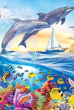 The RoseArt - Kodak Premium - Playful Summer Dolphins - 1500 Piece Jigsaw Puzzle for Adults