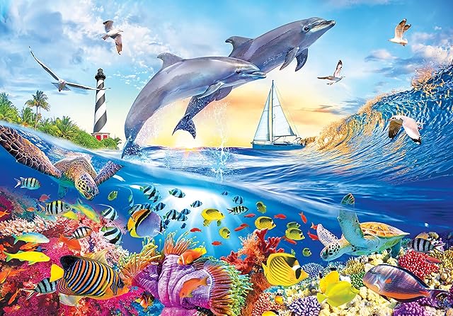 The RoseArt - Kodak Premium - Playful Summer Dolphins - 1500 Piece Jigsaw Puzzle for Adults
