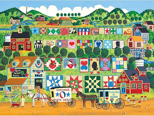 The RoseArt - Home Country- Quilt Valley Farm - 1000 Piece Jigsaw Puzzle for Adults