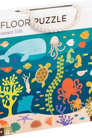 The Petit Collage Floor Puzzle Ocean Life 24 Pieces | Large Puzzle for Kids | Completed Puzzle 18" x 24" | Great Gift for Kids Ages 3+