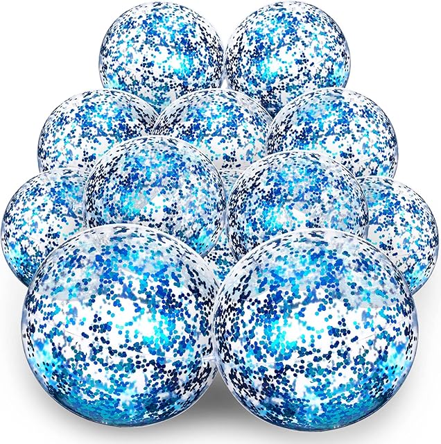 The Lewtemi 12 Pcs Inflatable Glitter Beach Balls 16 Inch 24 Inch Shiny Giant Confetti Balls Swimming Pool Beach Toys Blow up Balloon Toys for Outdoor Summer Party Wedding Decor(Blue)