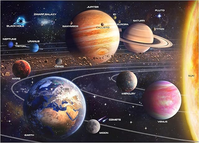 The Solar System Space Puzzle for Adults, 1000 Piece Jigsaw Puzzle & Bonus Space Fact Poster, Premium Materials, 27.5 x 19.7 in