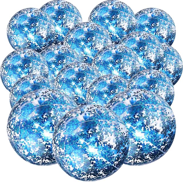 The Chivao 18 Pcs Sequins Beach Ball 24 Inch 16 Inch Clear Inflatable Glitter Summer Swimming Pool Balls Wedding Outdoor Floatable Decor Confetti Decor for Beach Party(Blue)