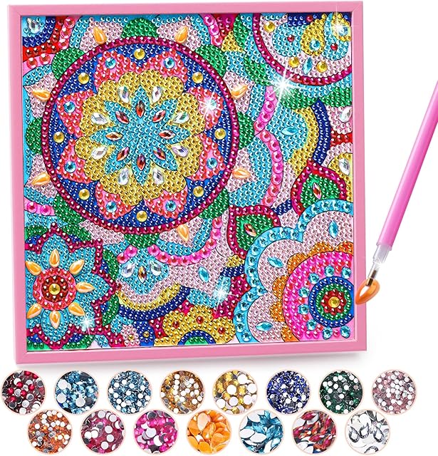 The Diamond Art Kits for Kids, Arts and Crafts Toys for 5 6 7 8 9 10 11 Year Old Girl Birthday Gifts Mosaic Art Supplies Crafts for Girls 8-12 Painting with Wooden Frame Room Decor Craft Kits for Girls