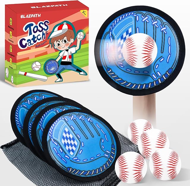 The Toss and Catch Soft Sticky Ball Game Set for Kids 3-5, Toddler Baseball Glove Paddle Pads Catch Tennis Ball Sports Toys Indoor, Sticky Catcher Mitt with Softball Play Catching Beginner Set