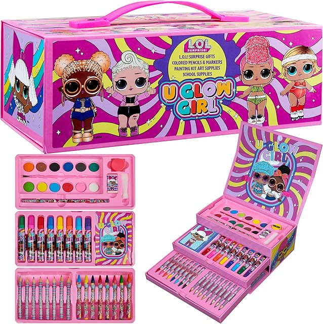 The L.O.L. Surprise! Colored Pencils Art Supplies Kids Drawing Kit School Supplies Painting Kit Girls Drawing Pencils Art Kit Travel Case with Crayons Arts and Crafts for Kids 4-12 (Multicolor)