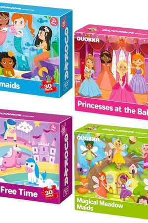 The QUOKKA Puzzles for Toddlers 3-5 - 4 x 30 Pieces Puzzles for Kids Ages 2-4 - Meadow Girls Learning Jigsaw Puzzles for Kids 4-6 Years Old - Educational Toys for Boy and Girl