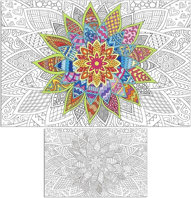 The Giant Mandala Coloring Posters Large Motivational Coloring Posters Mandala Flowers Jumbo Coloring Tablecloth Big Coloring DIY Drawing for Kids Adults Art Craft Home Classroom Party