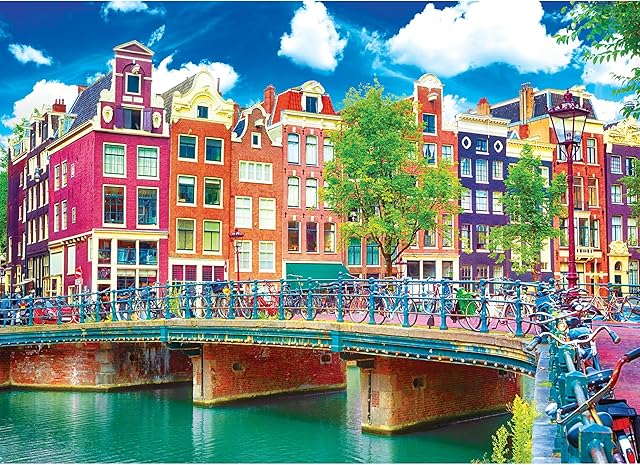 The RoseArt - Kodak Premium - Colorful Waterfront Buildings, Amsterdam - 1000 Piece Jigsaw Puzzle for Adults