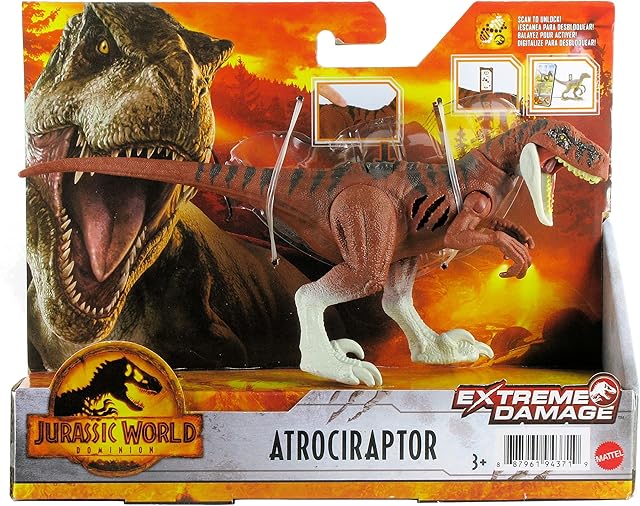 The Jurassic World Dominion Extreme Damage Atrociraptor Dinosaur Action Figure Black