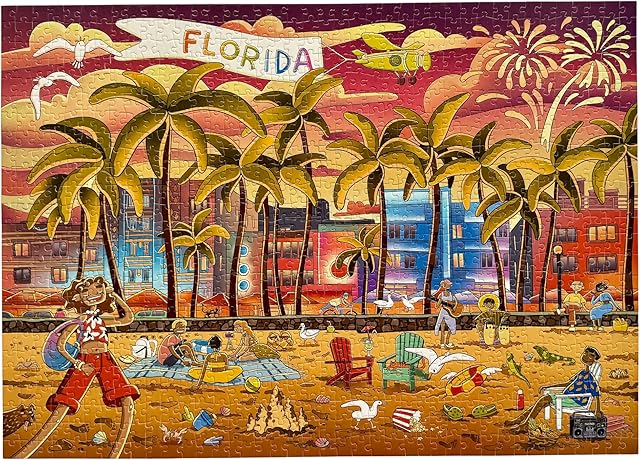 The 1000 Piece Puzzle for Adults – Ocean Drive Miami Beach | Florida Landmarks Colorful Jigsaw Puzzles – Puzzles for Adults 1000 Pieces – Puzzles Size 28х20 inches