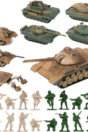 The PROLOSO Military Army Playset 8 Take Apart Battle Tank Models and 20 Tiny Toy Soldiers