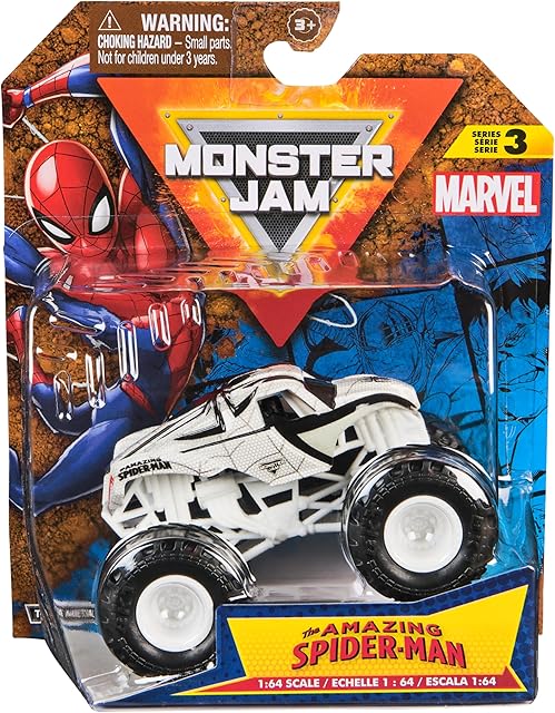 The Monster Jam, Marvel Official Spider Man Monster Truck, Die-Cast Vehicle, 1:64 Scale, Super Hero Kids Toys for Boys Ages 3 and up