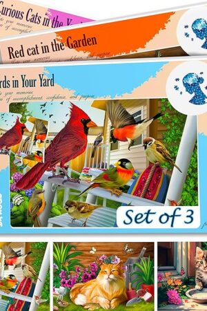 The QUOKKA 13 Piece Dementia Activities for Adults - 3 Set Dementia Puzzles for Elderly - Large Piece Gifts Products for Seniors - Alzheimers Jigsaw Puzzle Games for Adults with Birds and Cats