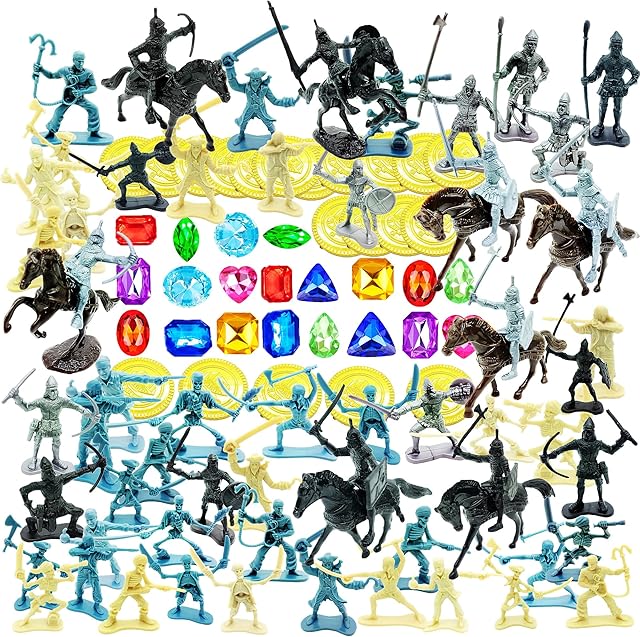 The Qiandier Knight Ancient Soldier Figures Toy Middle Ages Army Pirate Action Figure 108pcs Playset WithTreasure Gold Coins and Gems