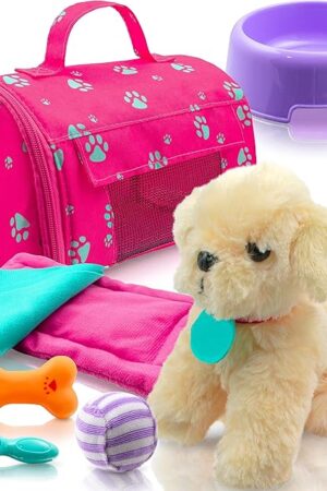 The Play22 Plush Puppy Doll Set for Kids 9 PCS - Baby Doll Accessories - Doll Puppy Set - 4 Year Old Girl Birthday Gifts, Little Girl Toys, Sized for 18" Dolls, Multicolor