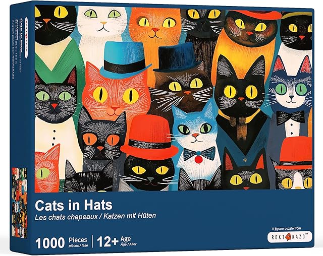 The rokr&razo, Cats in Hats, Cute 1000 Pieces Jigsaw Puzzles for Adults, Finish Size 26.0 * 18.9in