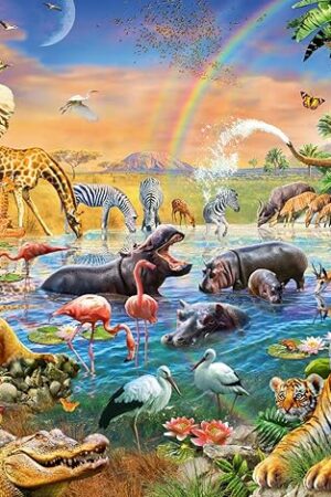 The Ravensburger Savannah Jungle Waterhole Puzzle - 100 Unique Pieces | Kid-Friendly, Educational Toy | Enhances Concentration and Creativity | FSC-Certified, Sustainability Assured