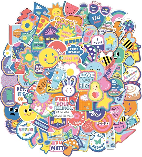 The Carson Dellosa We Stick Together 100 Vinyl Stickers, Retro Waterproof Decals for Crafts, Scrapbooking, Water Bottle, Lap Top, Teacher Planner, Phone Case, Luggage, and School Supplies