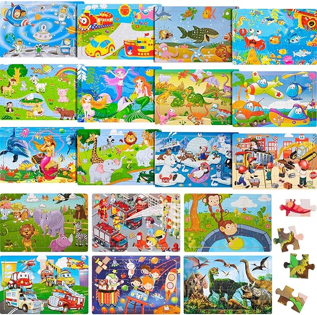 The Chivao 18 Pack 30 Pieces Puzzles for Kids Ages 3-5 Wooden Toddler Puzzles Ages 4-6 Educational Learning Preschool Toys Set for Kids Boys and Girls