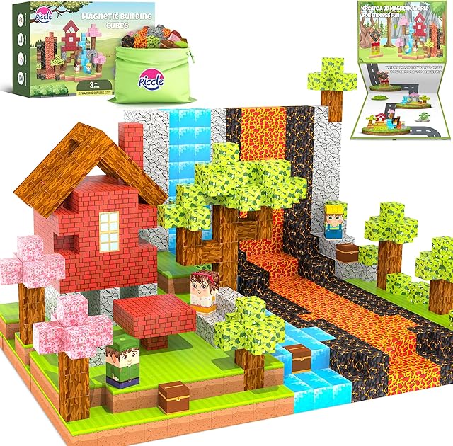 The RICCLE 120 PCS 0.8 Inch Magnetic Blocks for Kids - Magnetic Building Blocks Toddler STEM Sensory Outdoor Toys for 3+ Year Old Boys & Girls, Educational & Learning Toys for Ages 4-12