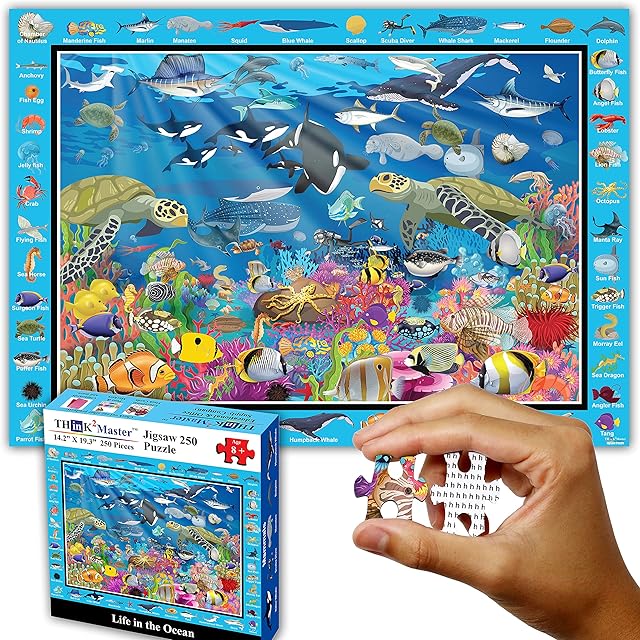 The Think2Master Ocean Life 250 Pieces Jigsaw Puzzle Fun Educational Toy for Kids, Boys, Girls, School & Families. Great Gift for Boys & Girls Ages 8-10+ to Stimulate Learning. 14.2? X 19.3?