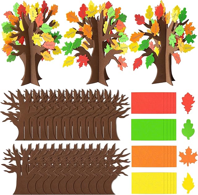The CY2SIDE 12PCS Fall Thankful Trees Foam Craft Kits Make Your Own DIY Thanksgiving Trees Decorations Thankful Craft Supplies Home School Fun Activities for Kids Gratitude Tree DIY Fall Foam Craft Kit
