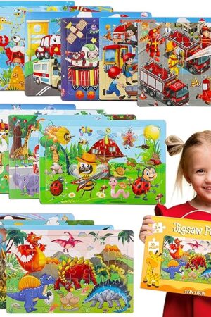 The Puzzles for Kids Ages 4-8, 14 Pack Wooden Jigsaw Puzzles 30 Pieces Preschool Educational Learning Toys Set for Toddler Boys and Girls Stocking Stuffers