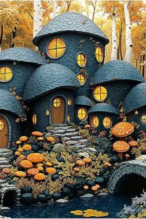 The Puzzles for Adults 1000 Pieces, Fall Puzzle Forest Mushroom Jigsaw Puzzle, Stone House Puzzles 1000 Pieces, Creative Games and Gifts Thanksgiving Puzzle for Adults (27.5"x19.6"), 1:1 Poster