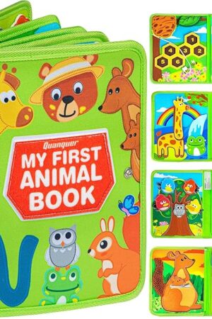 The Quanquer Animals Busy Book for Toddlers 1-3 – Montessori Sensory Toys Busy Board for 1 Year Old, Educational Learning Activity Book, Quiet Travel Toy for Car & Airplane, Birthday Gifts for Age 1 2 3