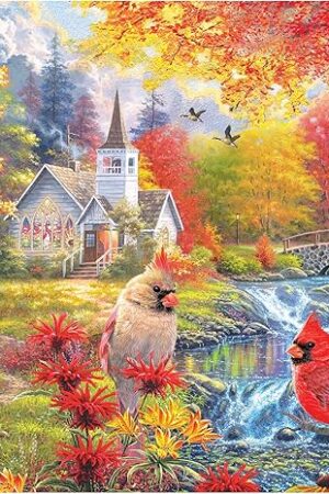 The RoseArt - Abraham Hunter Cork Puzzle - Secluded Church in Fall - 1000 Piece Jigsaw Puzzle for Adults