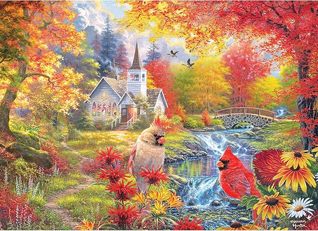The RoseArt - Abraham Hunter Cork Puzzle - Secluded Church in Fall - 1000 Piece Jigsaw Puzzle for Adults